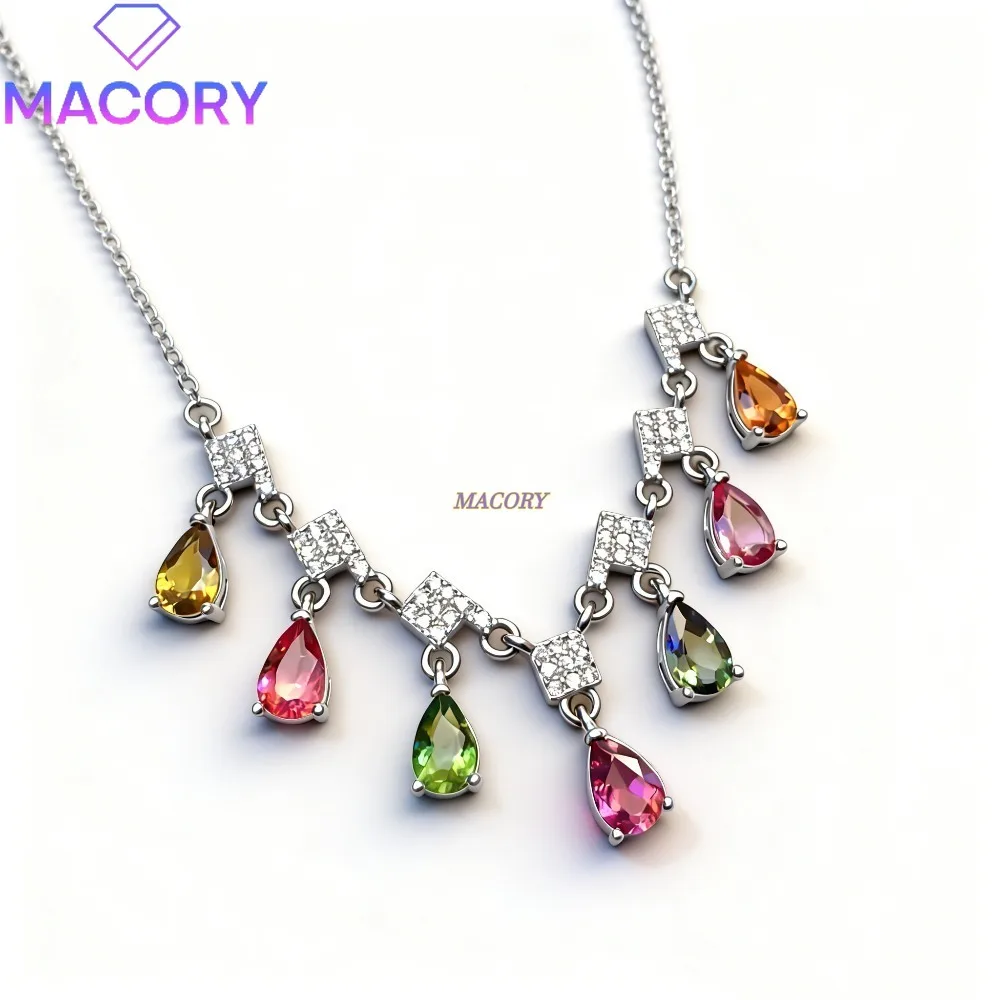Natural tourmaline necklace S925 sterling silver exquisite women's jewellery accessory with bright and beautiful colours