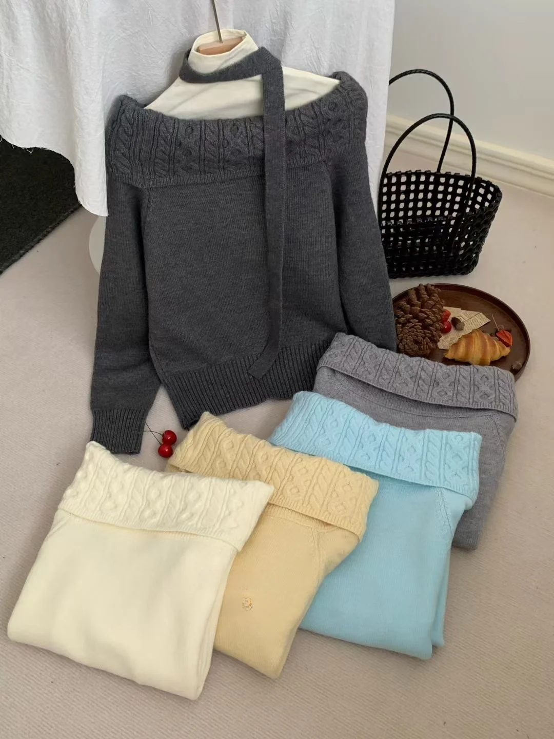 

Корейский свитер с уникальным дизайном и закрученными плечами, женский свитер Pure Desirable Spicy Girl Wind Blouse ow Body Top