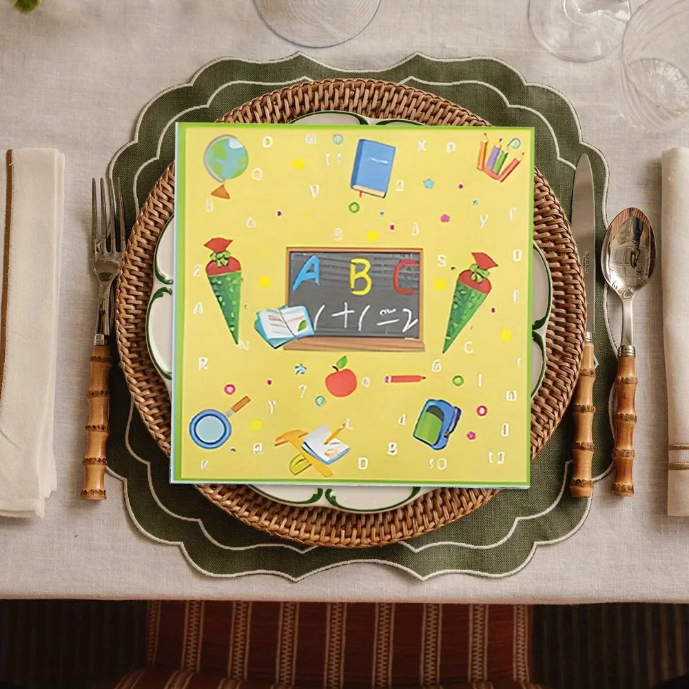 20pcs Napkin Blackboard Book Learning Tools Pattern Paper Placemats 33*33cm Disposable Tissue for Family Dinner Table Setting