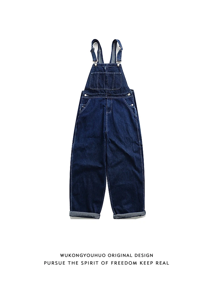 

Мужские джинсовые комбинезоны в стиле ретро, свободные рабочие джинсы, повседневные прямые брюки, молодежный стиль, весна-лето-осень...