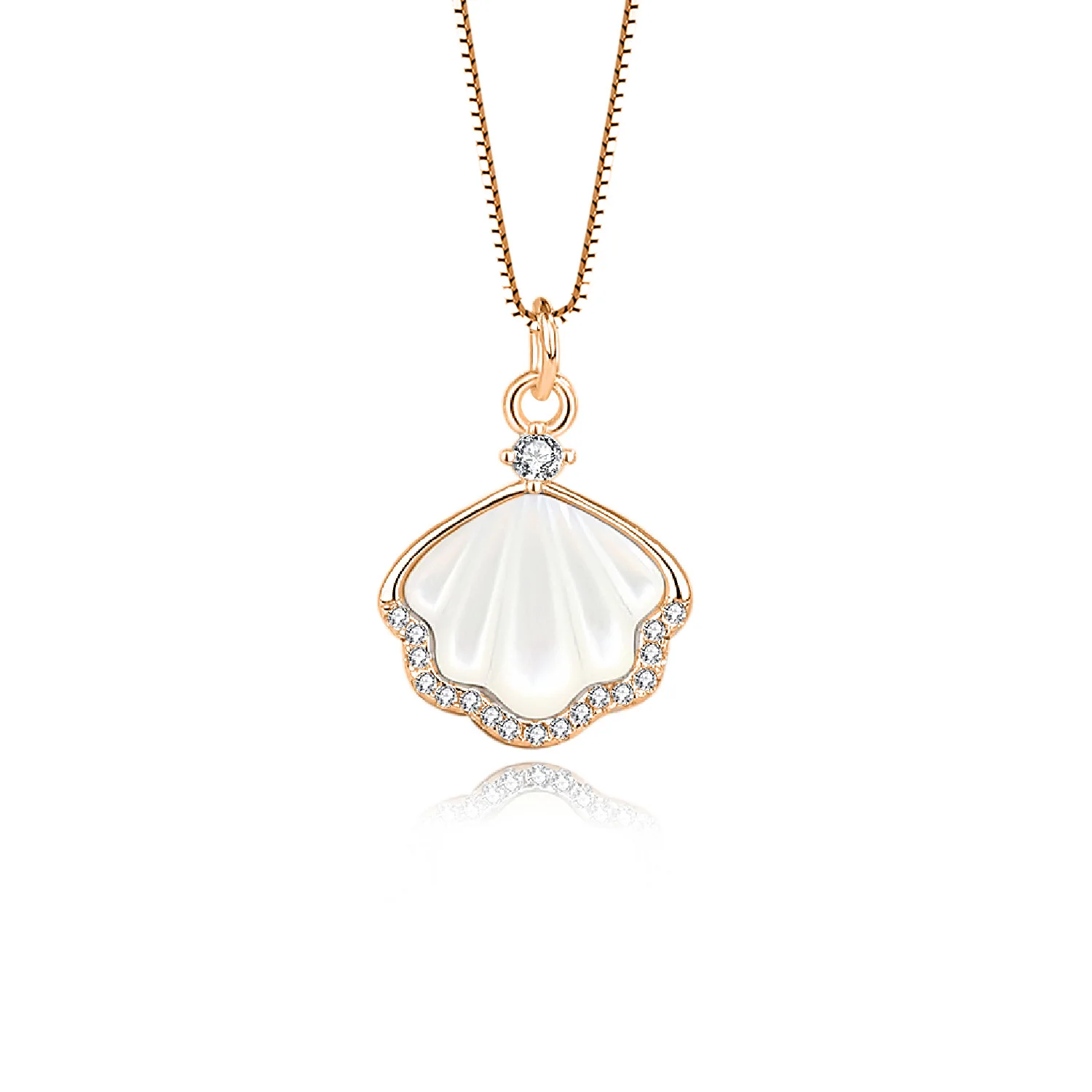 

Rose Gold S925 Silver Necklace with Zircon Shell Geometric Pendant