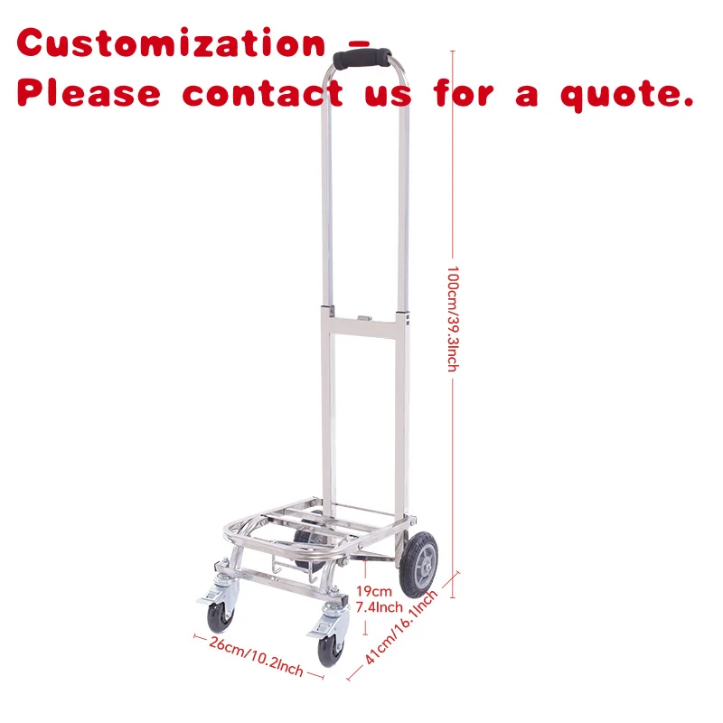 custom.Metal Four Wheel Stainless Steel Hand Luggage Cart Portable Folding Shopping Cart& Trolley