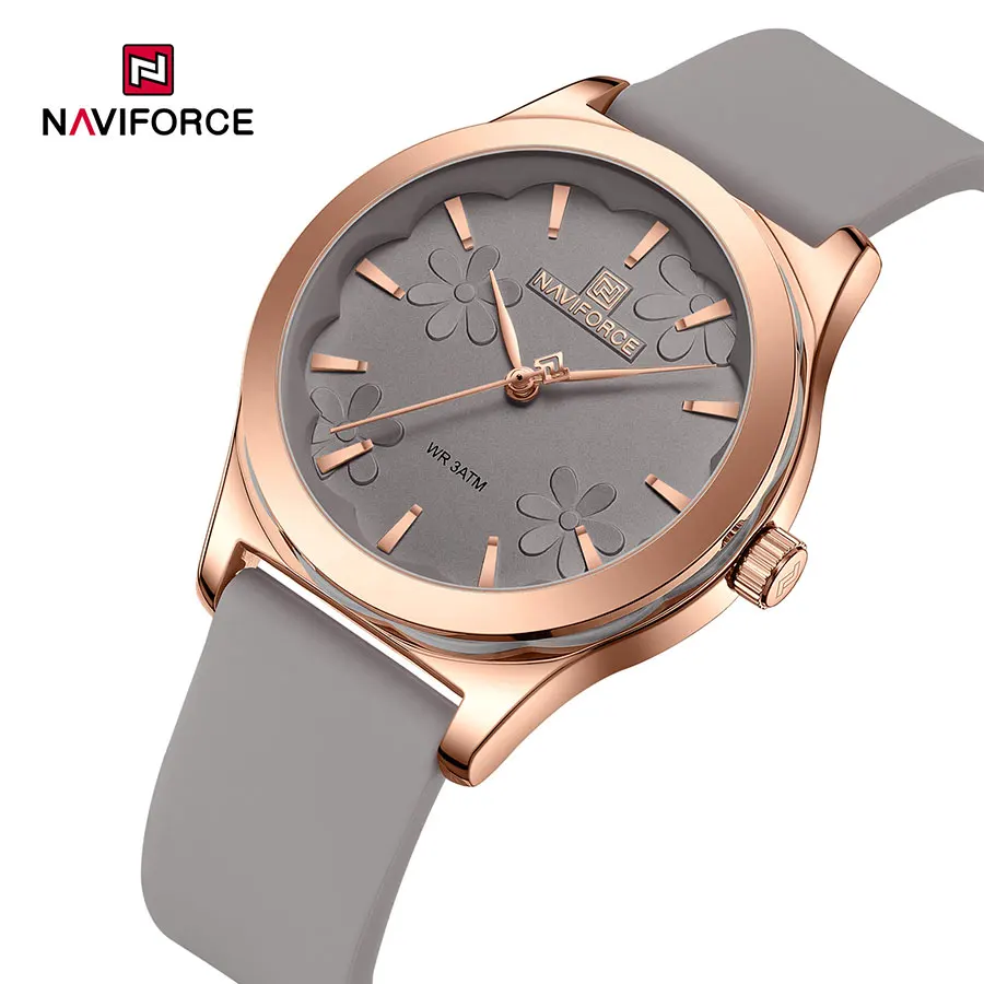 NAVIFORCE Quartz Wrist Watch Female Ladies Silicone Strap Watch Fashionable Simple Style Watches Quartz Wristwatch Reloj Mujer