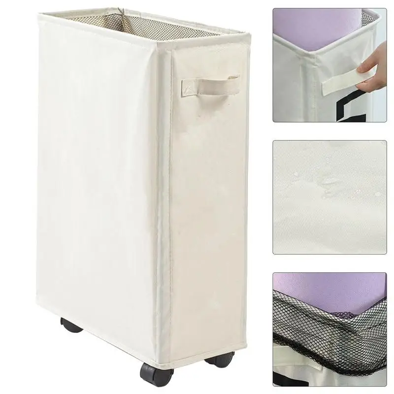 Rolling Slim Laundry Basket Wheels Foldable Laundry Hamper Handle Flodable Laundry Sorter Organizer Tall Storage Basket Bin