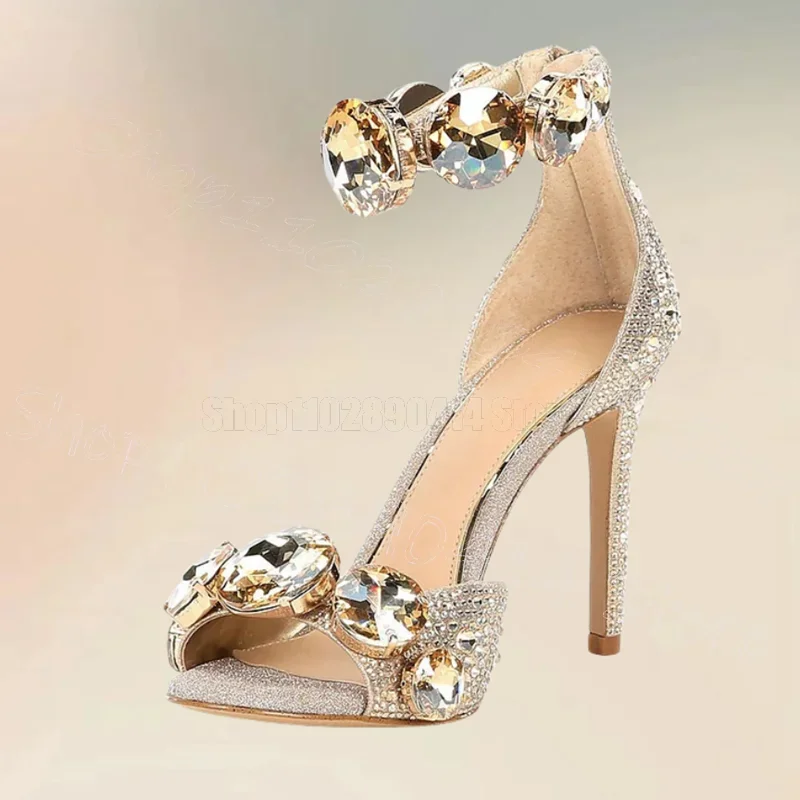 

Beige Rhinestone Design Open Toe Sandals Buckle Strap Women Shoes Thin High Heels Party Banquet Dating 2025 Zapatos Para Mujere
