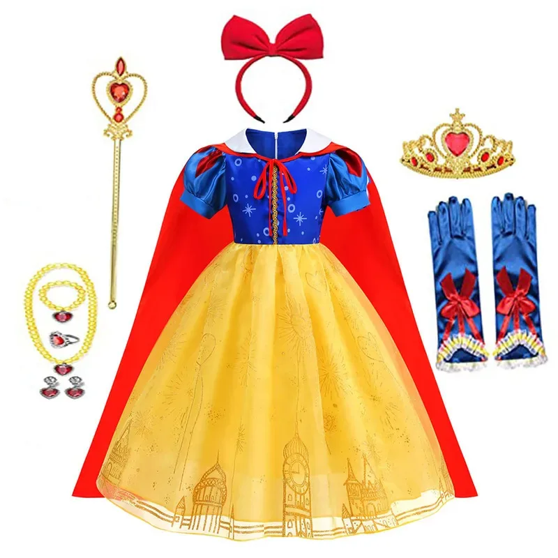 الفتيات الصغيرات الأزرق والأصفر الأميرة سنو وايت حفلة عيد ميلاد تأثيري فستان الهالوين الفتيات فستان عطلة كرنفال #4