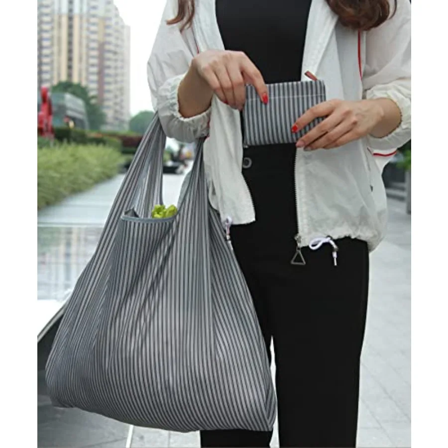 KINGMAS Reusable Grocery Bags, Eco-Friendly Folding Tote Shopping Bag fits in Pocket, Washable Waterproof Nylon Pouch Bags