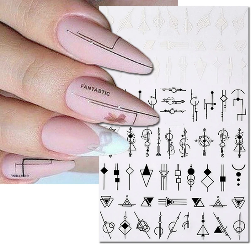 

3d Nail Art Decals Geometric Lines Designs Love Letters Flowers Leaves Adhesive Sliders Nail Stickers Decoration For Manicure