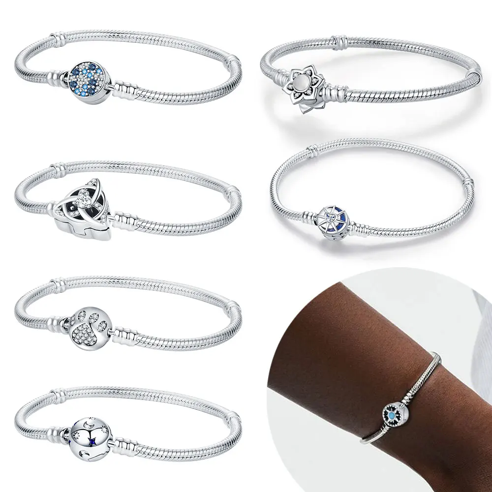 2025 Neues Armband aus 925er Silber, Sonne, Mond, Schlangenknochenkette, geeignet für
