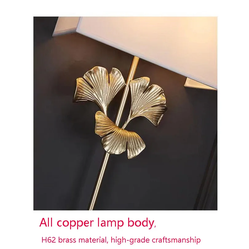 American Light Luxury Ginkgo Leaf All Copper Wall Lamp Soft Decoration Living Room Study Villa Bedroom Wall Lamp