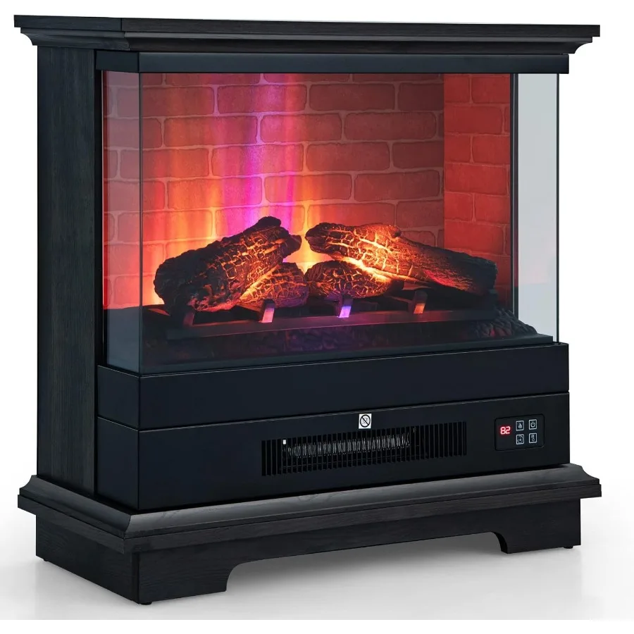

27 Inch Freestanding Electric Fireplace Heater with 1400W Heating Power 3-Level Realistic Flame Effect Thermostat Control 0.5-6