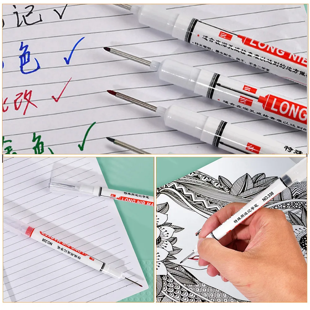 

Best Seller 4Pcs Deep Hole Long Nose Marker Pens (Black/Red/Blue/Green), Permanent Construction Markers for Carpenter, Tile