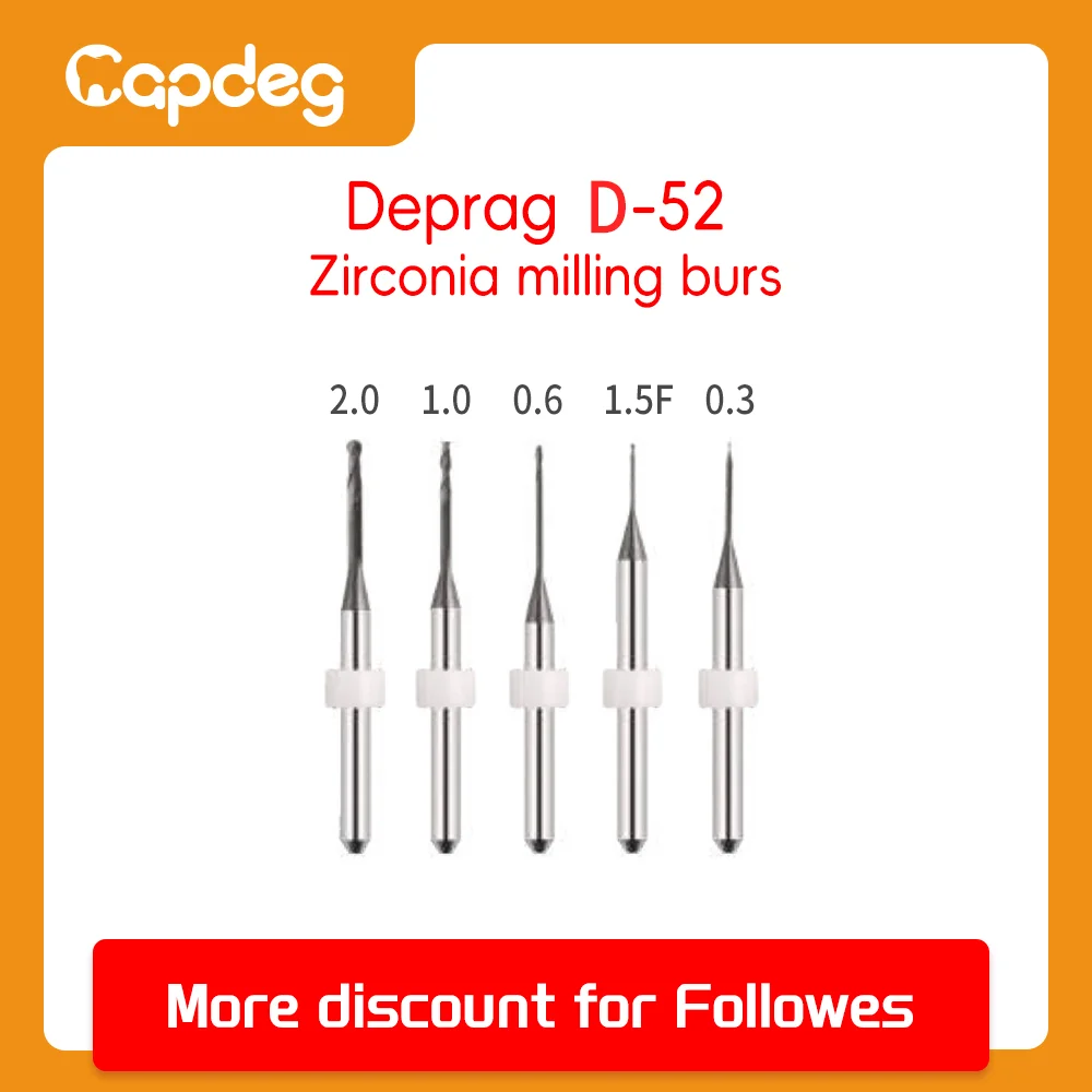 

CADCAM Zirconia Milling Burs for Deprag W-52 D52 Machine Diaomond Coated Tools 2.0/1.0/0.6/0.3/1.5mm Flat