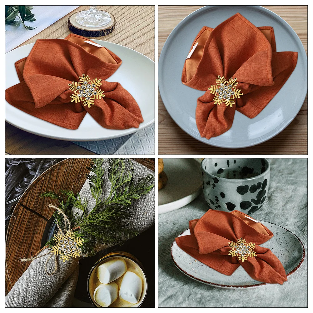 

6Pcs Snowflake Napkin Rings Alloy Christmas Decorative Napkin Holders for Party Table Decoration Xmas Gift Festive Dining