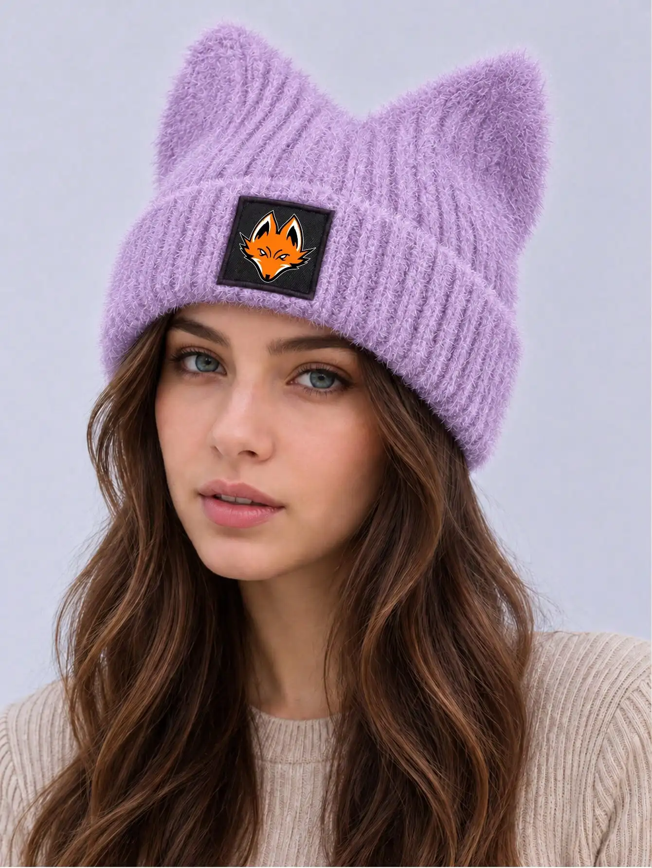 1PC Women's Fox Pattern Faux Mink Fur Animal Ear Knit Hat, Soft Plush Cat Ear Cuff Beanie, Ribbed Elastic Warm Brimless Cap, Suitable For Forest Style Streetwear, Skiing, Camping, Travel And Holiday Gifts, Multiple Colors Available sc260922115716589695512