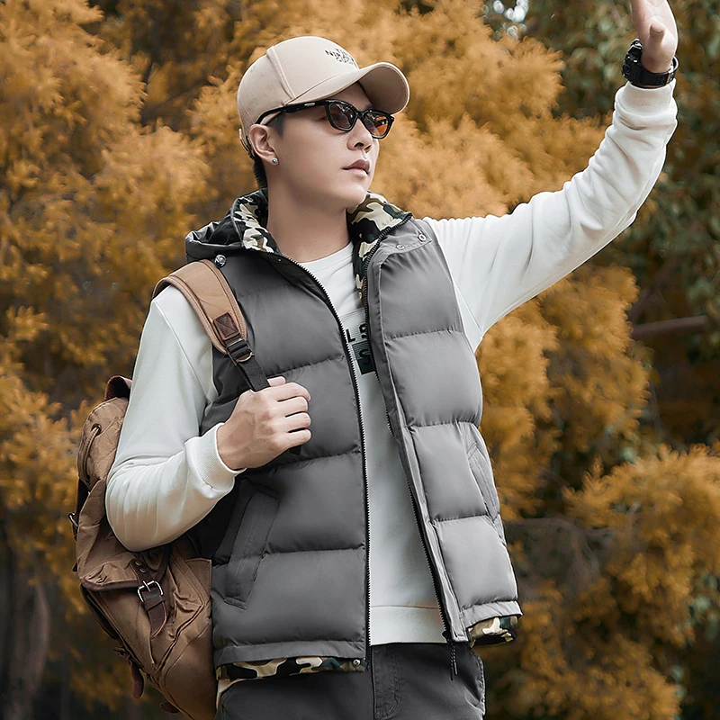 

Men's Cotton Vest Winter New Sle Trendy Brand Detachable Cap Camouflage Windproof Warm Outdoor oulder Jaet