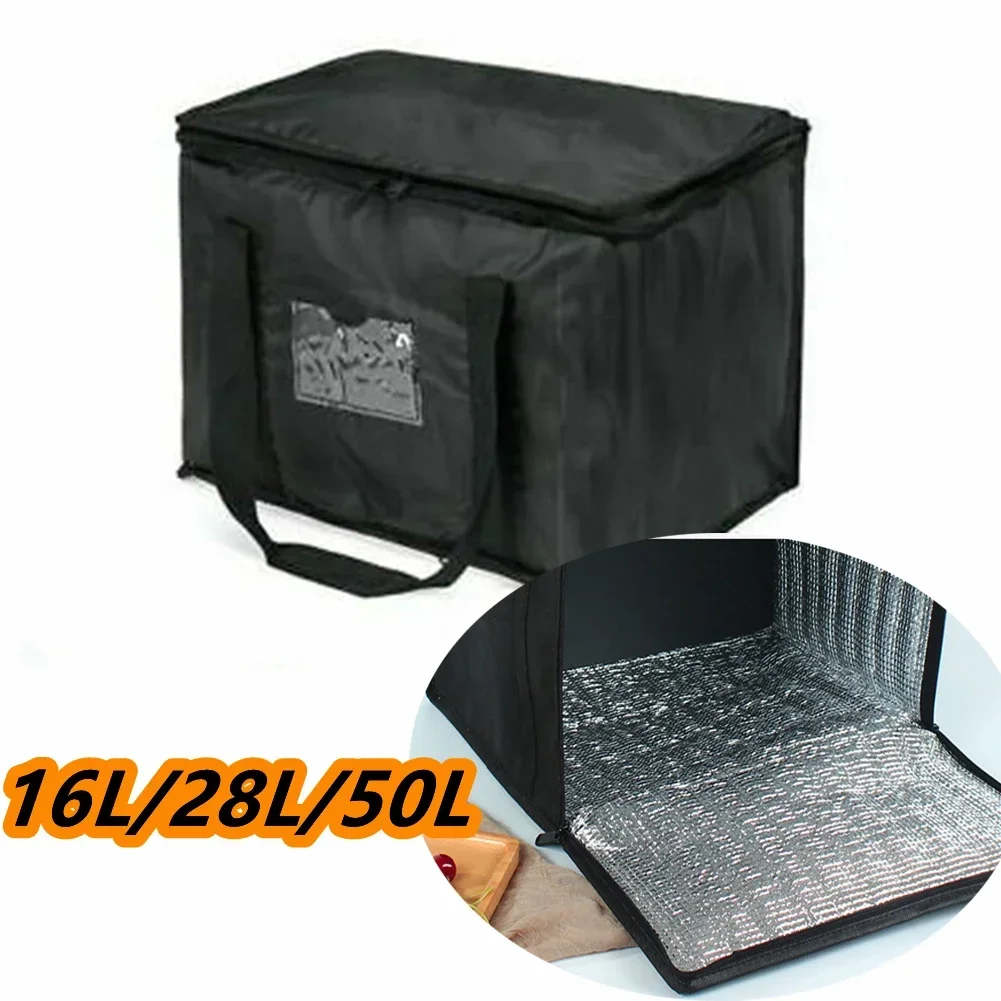 Pizza Bag Meal Delivery Bag Black Foldable Replacement Takeaway Thermal Warm Cold Bag 16L/28L/50L 1pcs Waterproof Insulation Bag