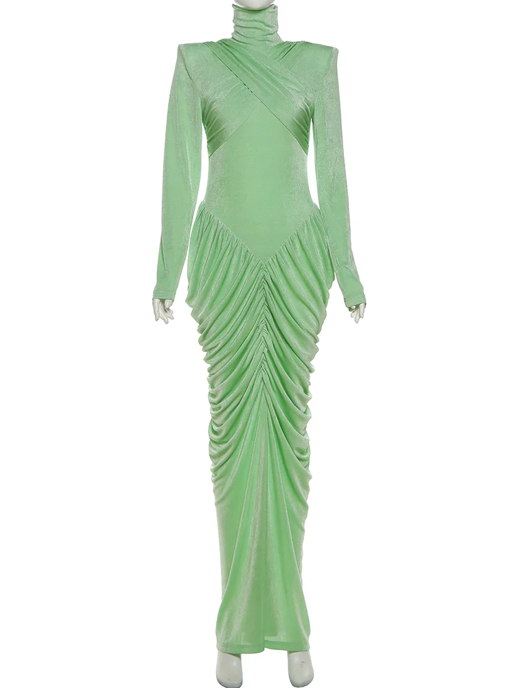 Cutenew Abito dolcevita da donna increspato incrociato chic manica lunga backless tendenza autunnale slim stretch prom party abiti eleganti