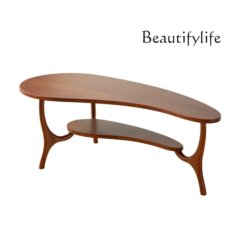 BJ Retro All-solid Wood Special-shaped Coffee Table, Medieval Cherry Wood Coffee Cocktail Table, Teak-colored Small Apartment