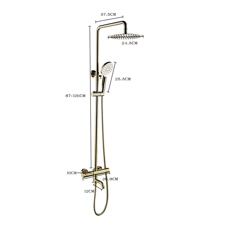 Luxury gold constant shower set shiny gold round rainfall shower faucet gold bath shower mixer thermostatic shower mixer