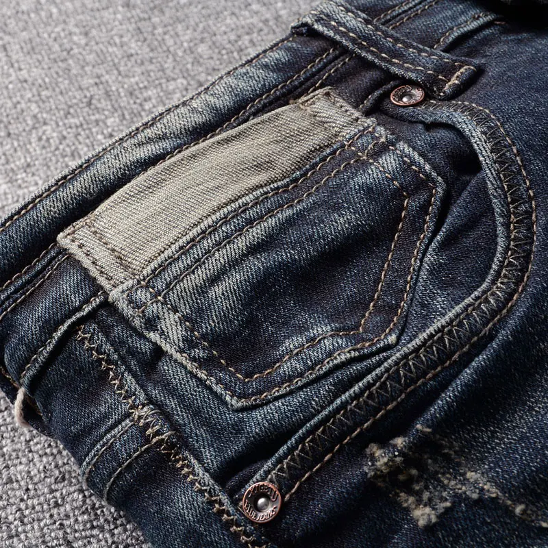 Fashion Vintage Men Jeans High Quality Retro Washed Blue Slim Fit Ripped Jeans Men Trousers Italian Style Designer Denim Pants