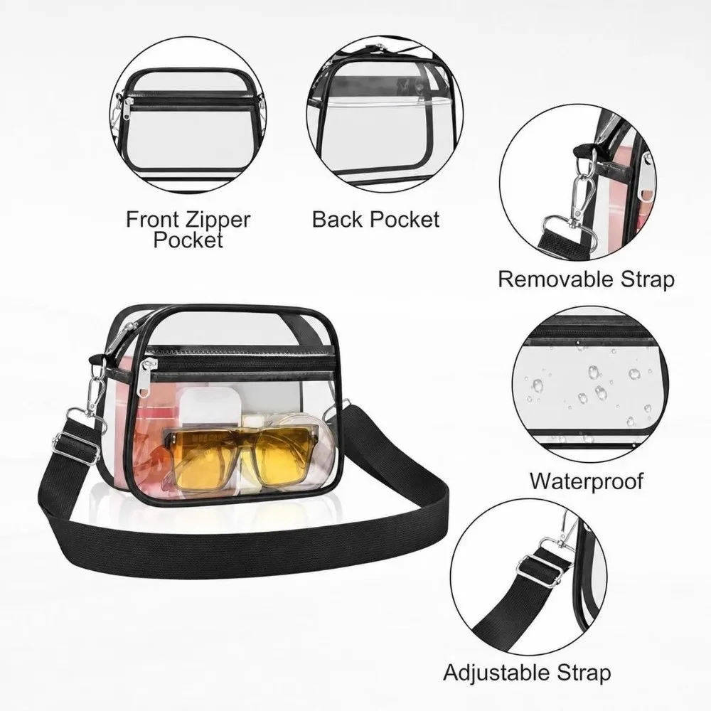 Durable Double-deck Clear Crossbody Bag PVC Waterproof Transparent Shoulder Bag Storage Bag Traveling