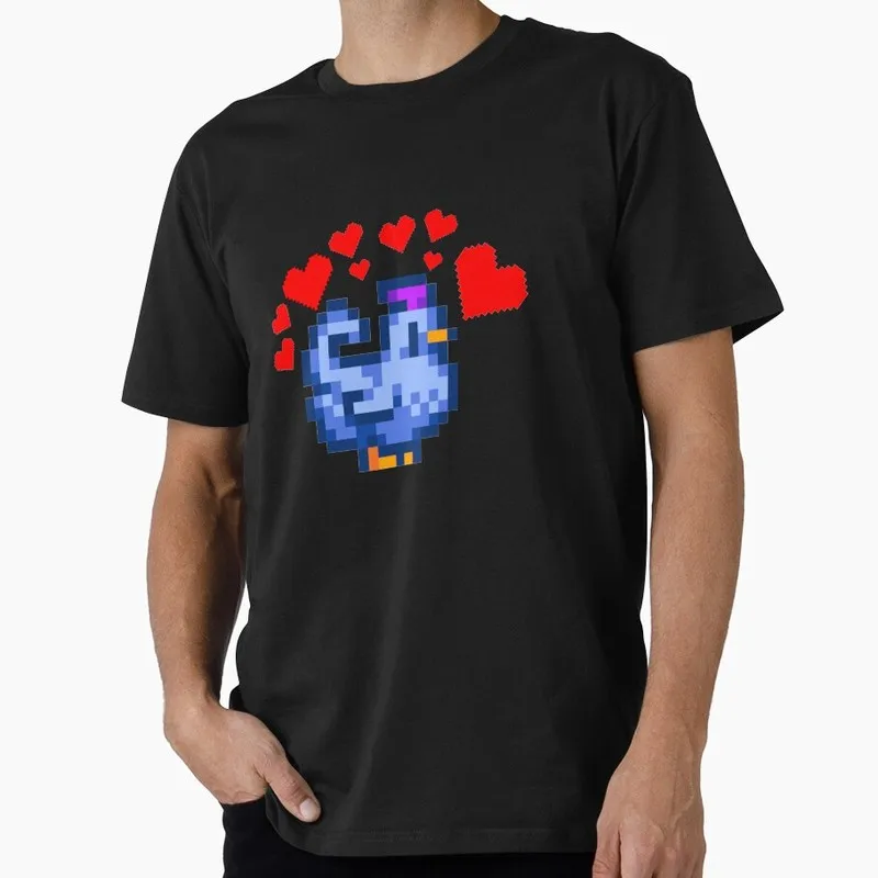 blue stardew valley chicken Cute Cartoon RPG Video game Gift T Shirt for Gamer Short sleeve Graphic Clothes All Size Tops