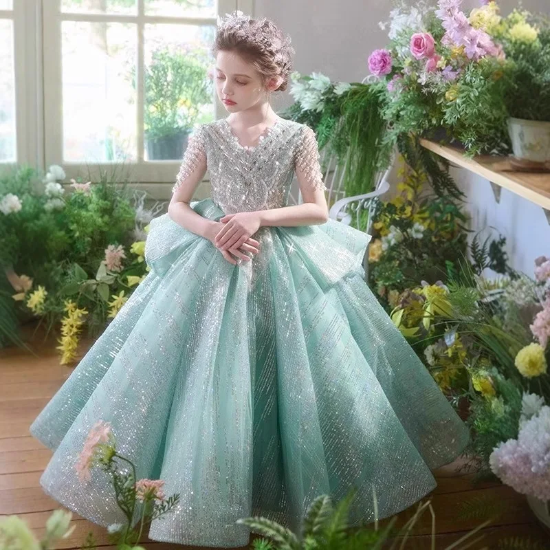 Girls' Birthday Princess Dress Light Luxury High-end Flower Girl Wedding Host Piano Performance Dress Catwalk Dress Summer