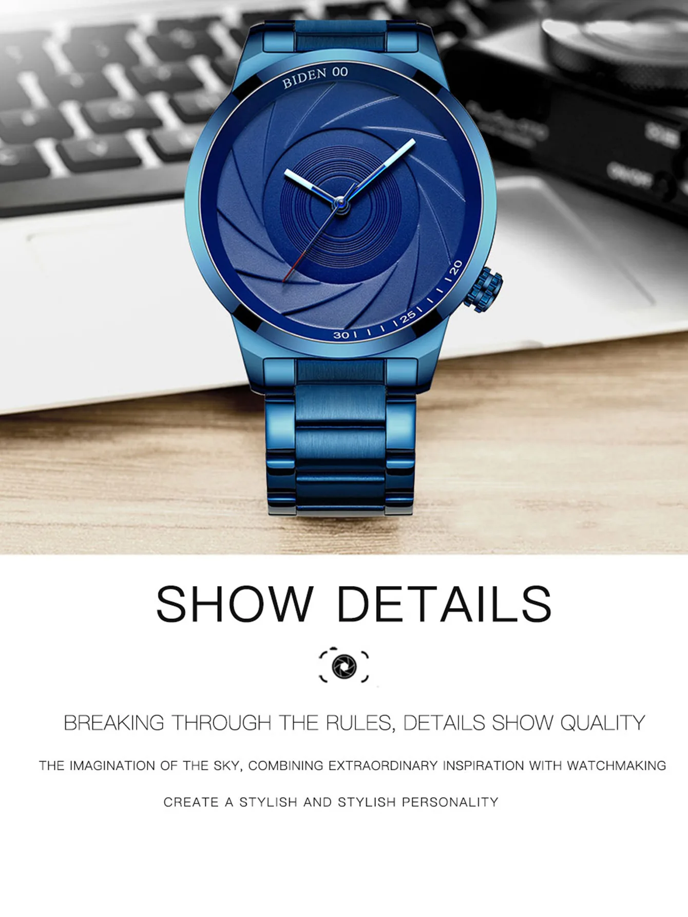 BIDEN Men's Watch Fashion Creative Design Night Light Waterproof Quartz Watch Men's Gift Gift: Exquisite Watch Box