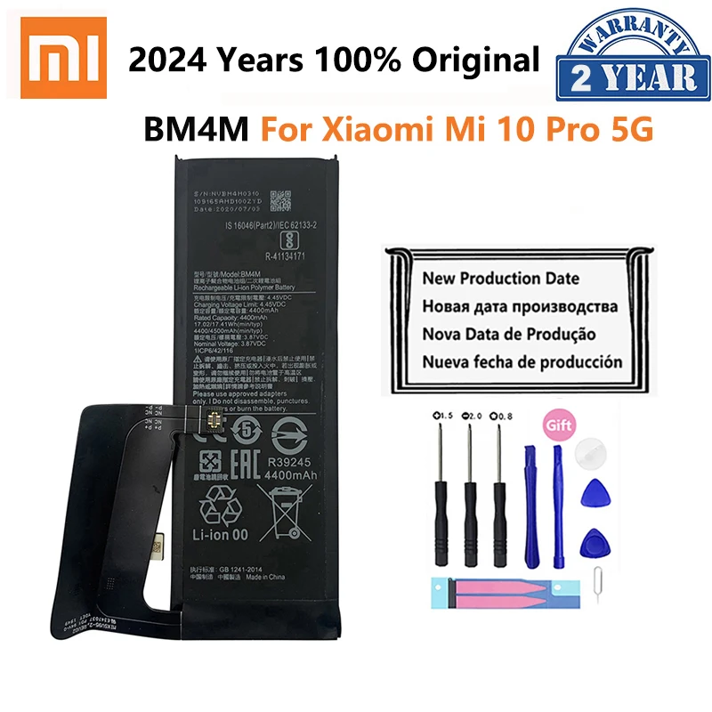 Xiaomi Mi 10 pro 5g,bm4m用の純正バッテリー,オリジナルバッテリー100%