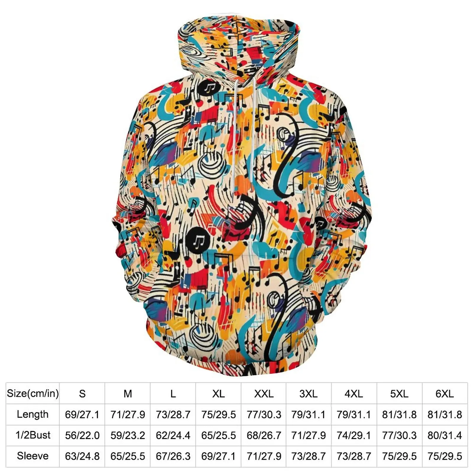 Modern Music Note Hoodies Colorful Print Classic Oversized Hoodie Female Long Sleeve Y2k Graphic Casual Hooded Sweatshirts