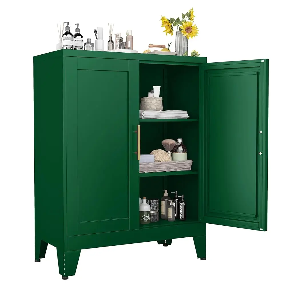 

Green Metal Storage Cabinet, 36"" Sideboard Buffet Cabient, Kitchen Pantry Storage Cabinet With Doors And 2 Adjustable Shelves,