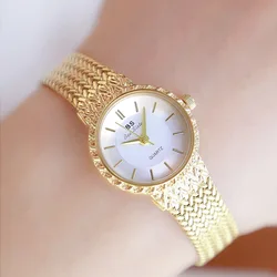 Relógio de quartzo impermeável feminino, marca superior, simples, elegante, dourado, mostrador pequeno, relógio de pulso japonês, moda feminina