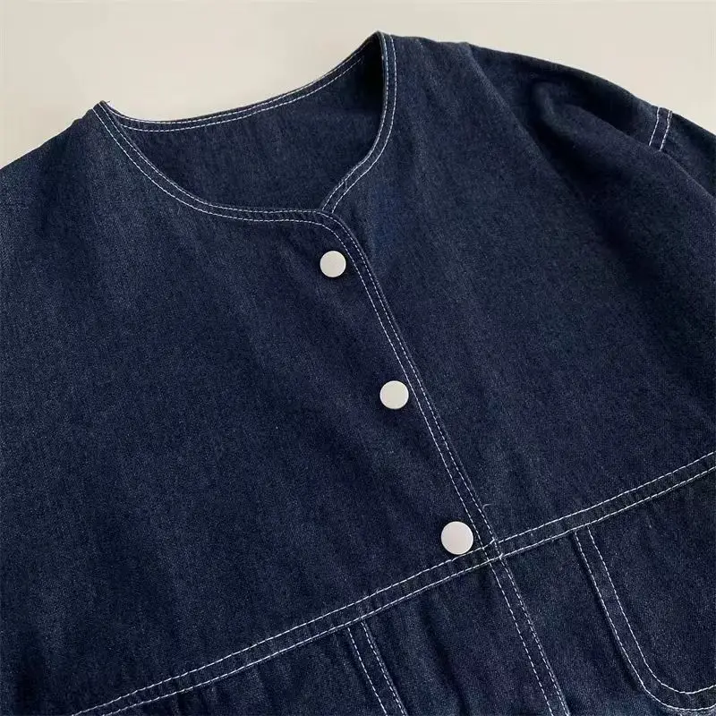 루즈핏 코튼 데님 재킷 여성용 다용도 순면 가을 신상 단색 큰 사이즈 재킷 블루 오픈 가디건