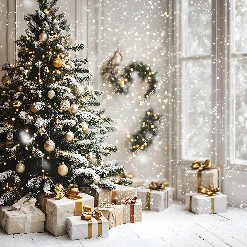 احتفال عيد الميلاد التصوير خلفية الشتاء نافذة بريق شجرة عيد الميلاد الاطفال الأسرة صورة ديكور خلفية استوديو الصور