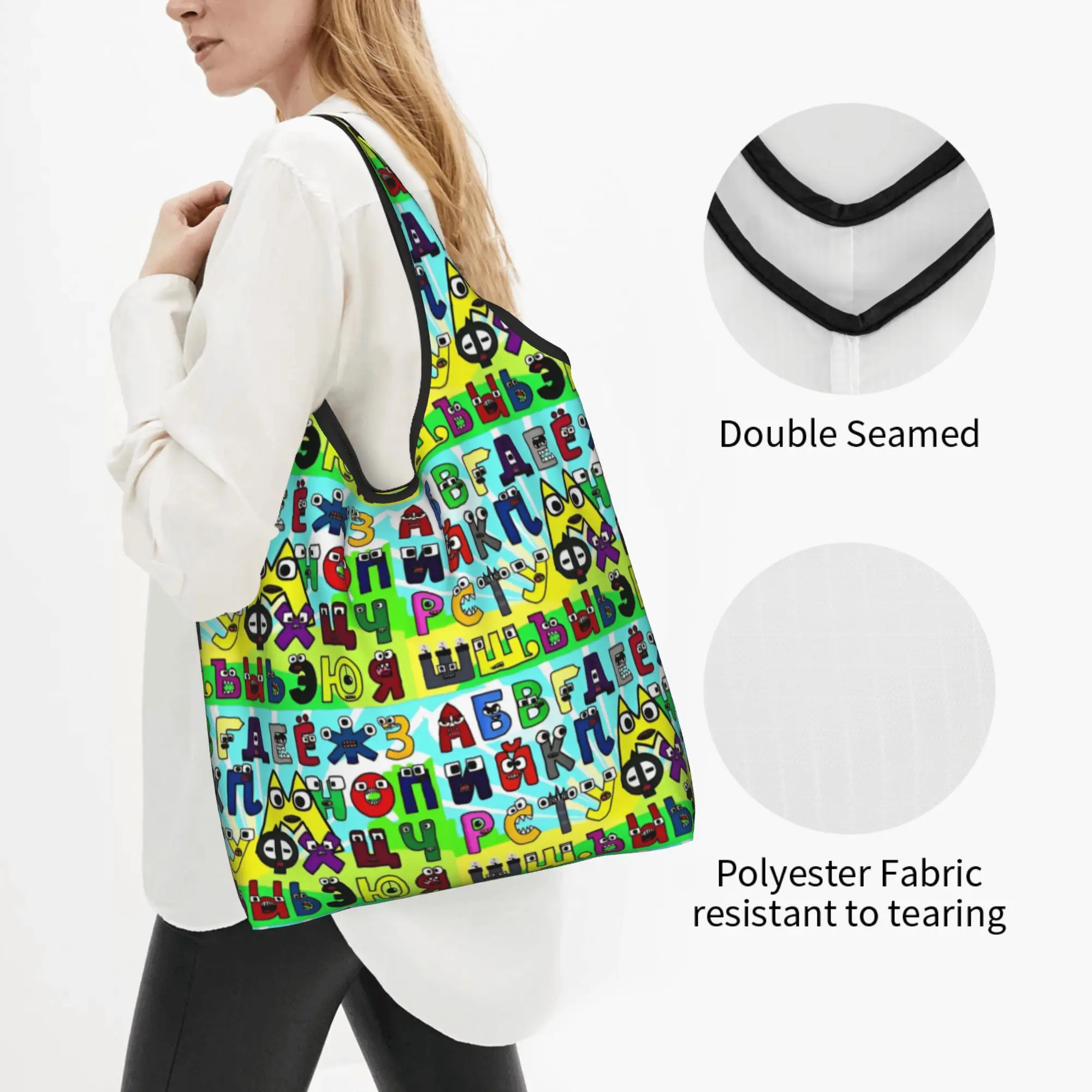 Custom A-Alphabetes Hot Cartoon Shopping Bag Women Portable Large Capacity Groceries Japan Anime Tote Shopper Bags
