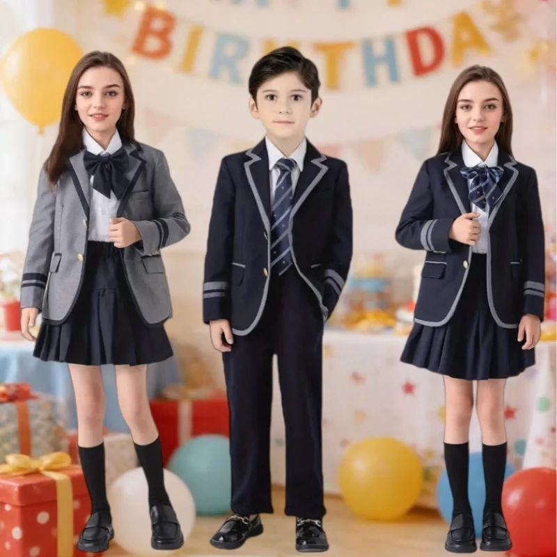 

British Style Boys Girls Spring Jacket Pants Skirt School Uniform Teenager Kids Performance Suit Children Kindergarten Costume