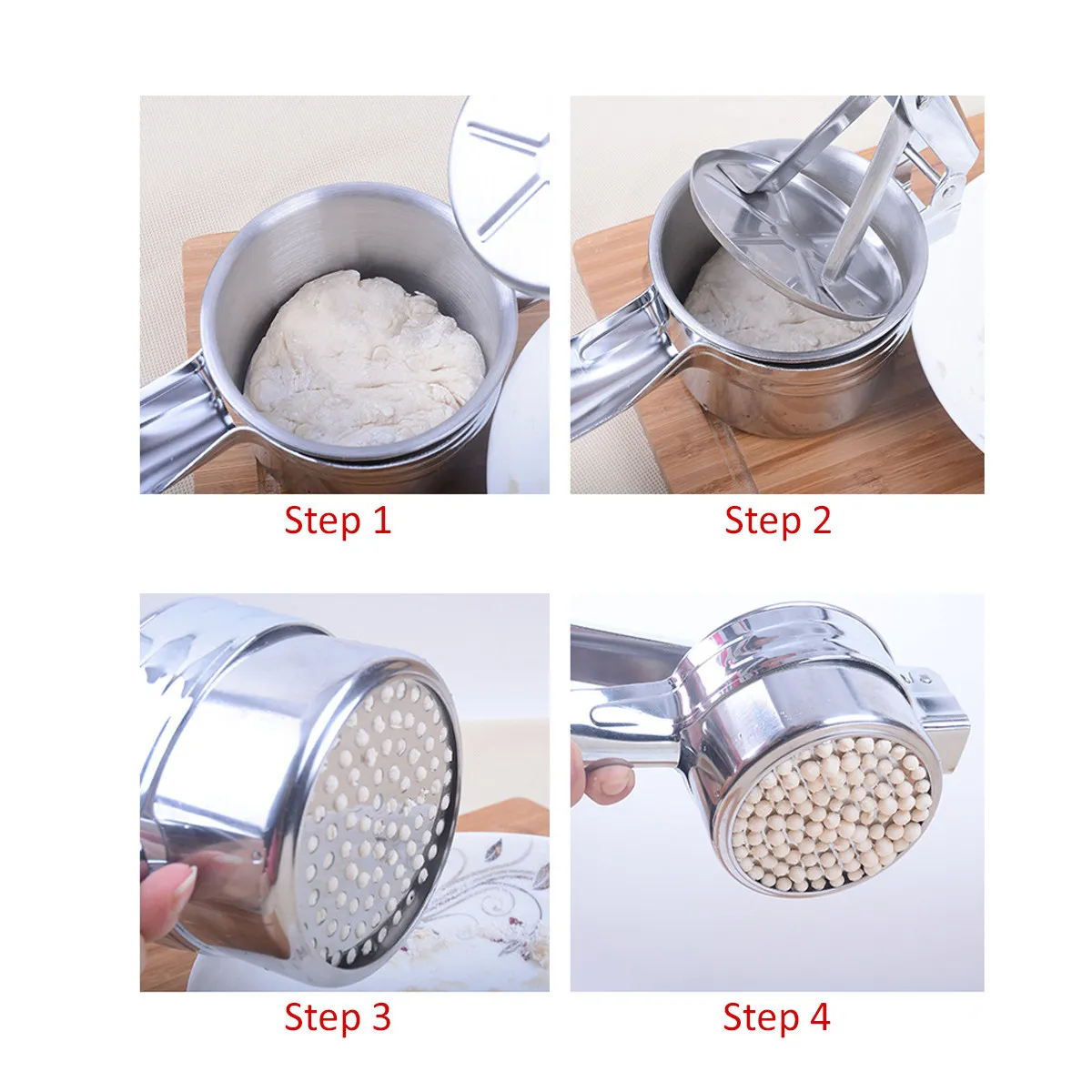 Potato Ricer Stainless Steel with 3 Disks Ergonomic Comfort Grip for Mashing Potatoes Cauliflower Carrots Food Press Food