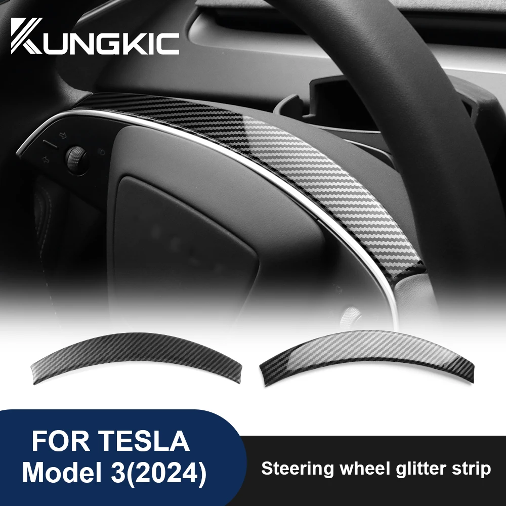 Steering Wheel Frame Cover for Tesla Model 3 Highland 2024 ABS Matte Bright Carbon Fiber Trim New Model 3 Interior Accessories