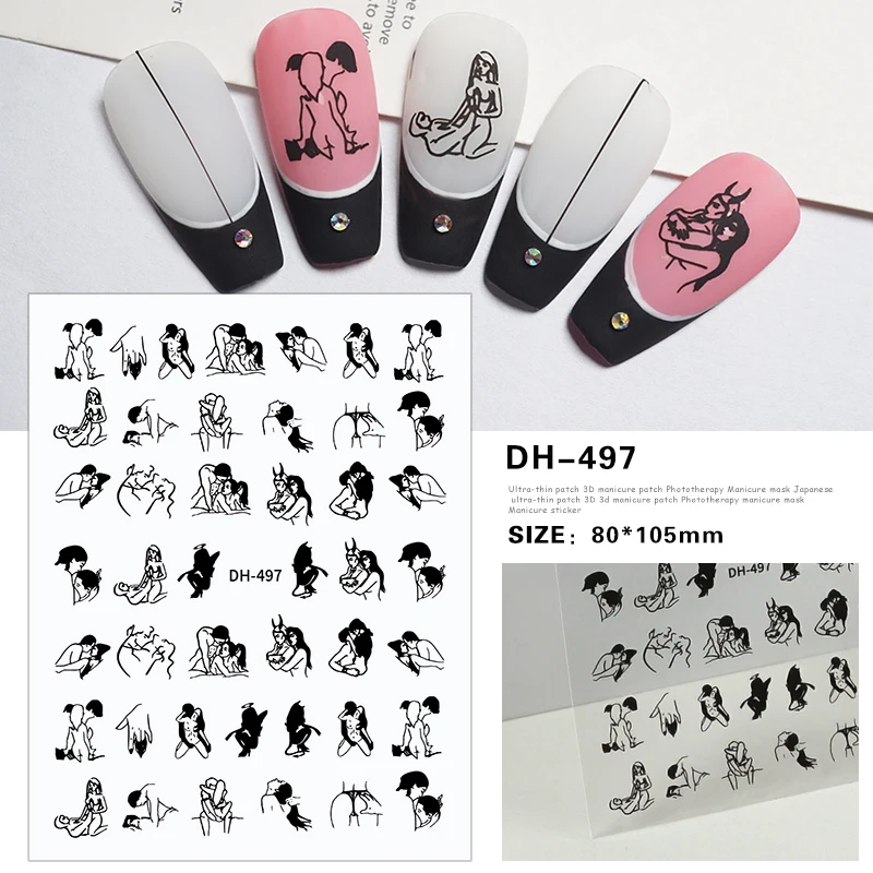 3D Flat Subculture Nail Stickers Dark Elegance Y2K Subculture Nail Art Stickers For DIY Manicure Self Adhesive Decoration Decals