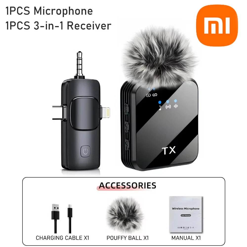 Xiaomi Wireless Lavalier Microphone for iPhone Android Microphone Reverb Sound Video Recording Podcast Noise Reduction Clip mic