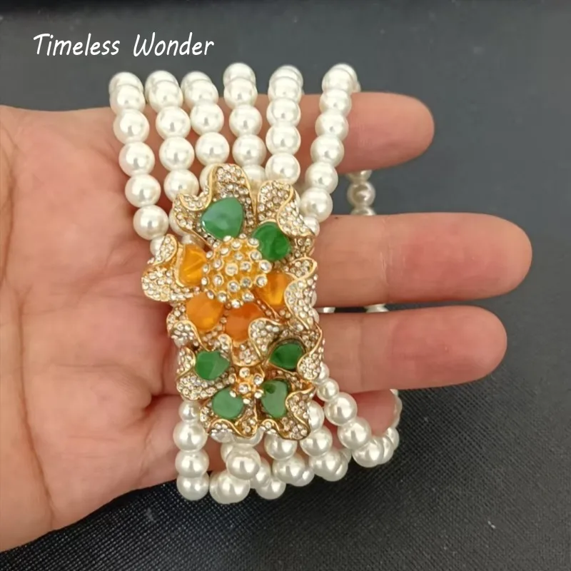 

Timeless Wonder Fancy Zircon Floral Beaded Bracelet for Women Designer Jewelry Goth Runway Top Trendy Rare Gift 4526