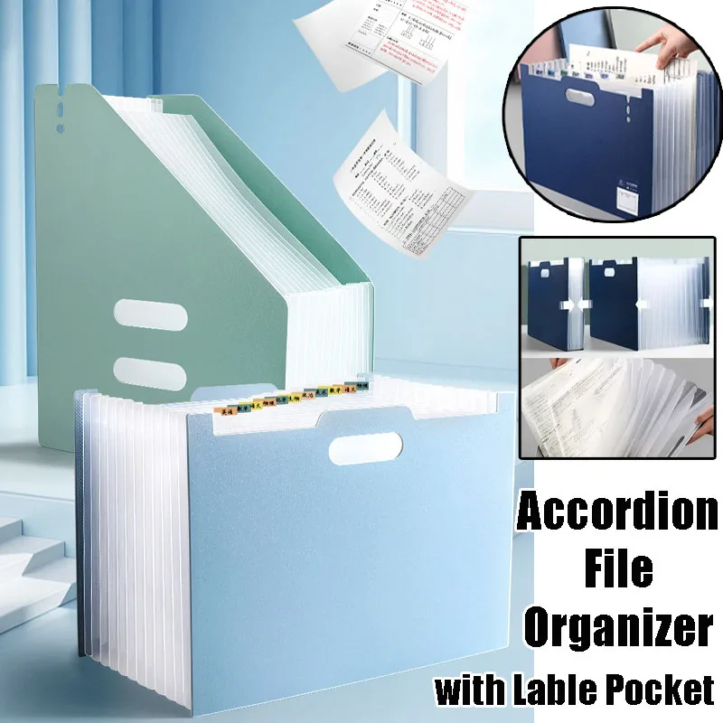 

A4 Expandable File Folder, Standing Accordion Bag with Handle, Large Capacity Test Paper Organizer for Desk