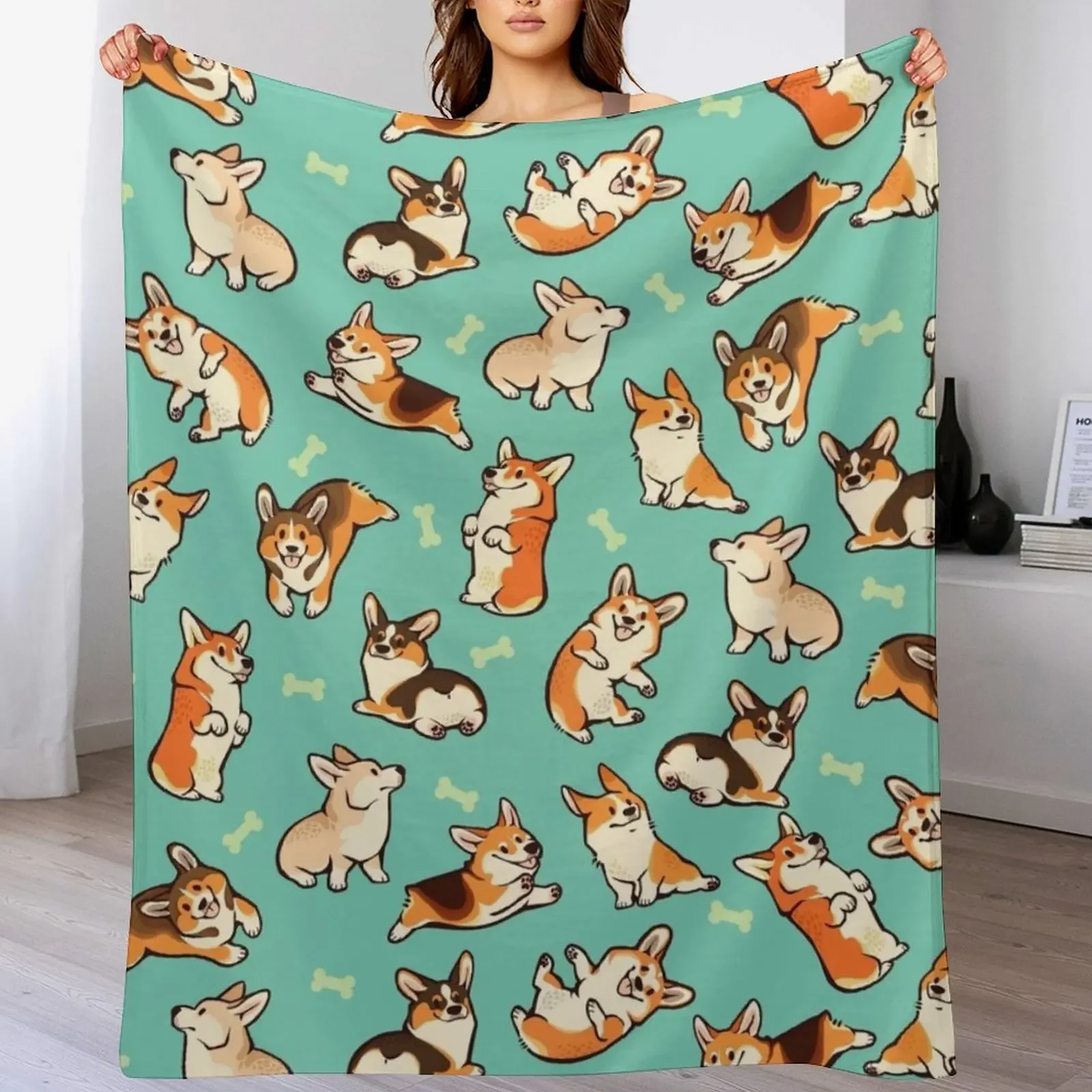 

Jolly corgis in green Throw Blanket christmas decoration Quilt Comforter Single Blankets