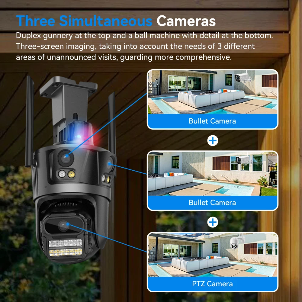 Three lens Three Screens 9MP 6K HD PTZ Wifi IP Camera Dual Len Dual Screens 4K 8MP Auto Tracking Outdoor Wireless Camera ICsee