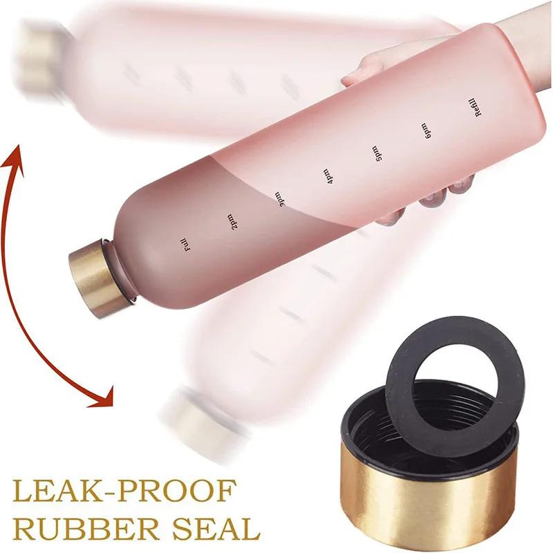 1L Bottle With Time Marker 32 OZ Motivational Reusable Fitness Sports Travel Leakproof BPA Free Frosted Plastic Coffee