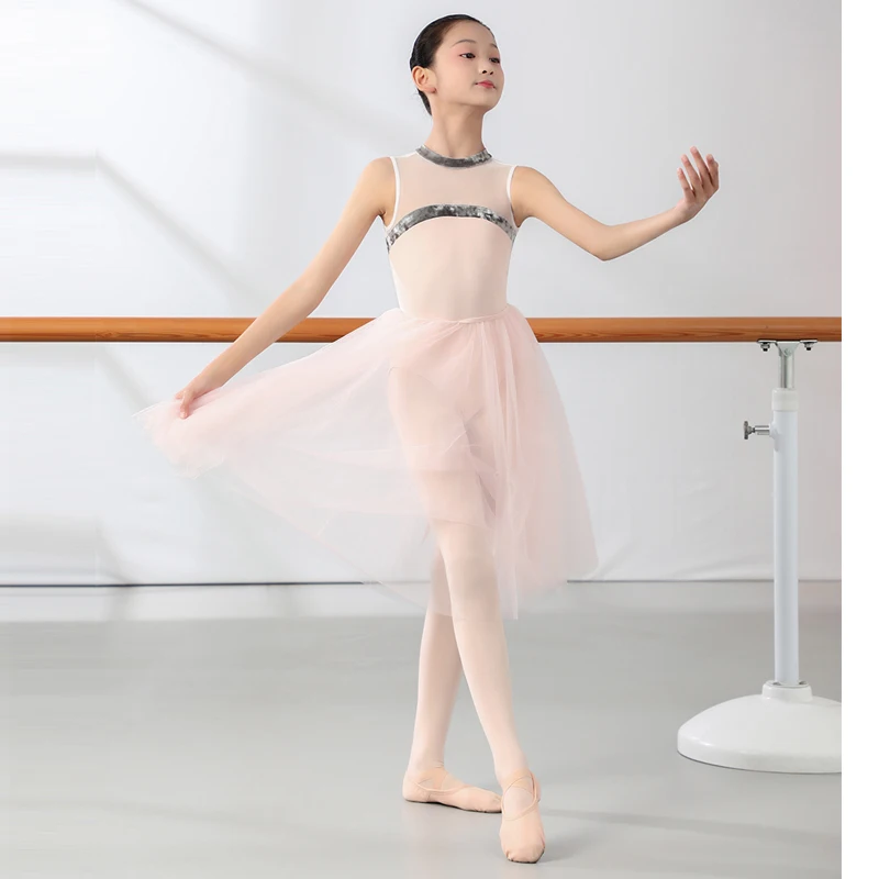 Mock Neck Girls Ballet Leotard Nylon Velvet Turtle Ballerina Cloth Rhythmic Swimsuit Bodysuit Kids Dancewear Training