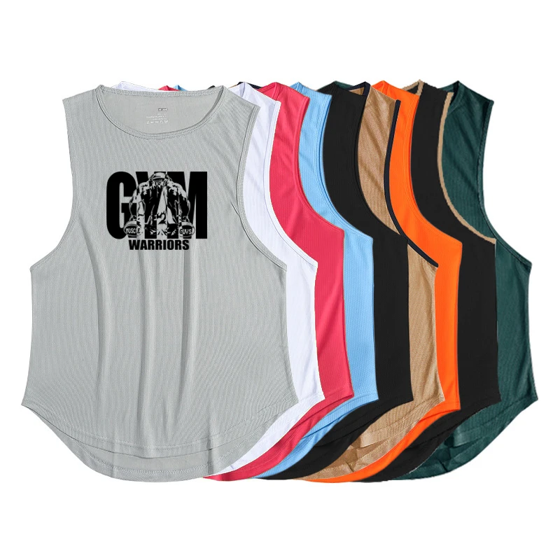 

Gym Bodybuilding Sports Sleeveless Vest Mens Fitness Workout Muscle Tank Tops Summer Mesh Breathable Stretch Quick Dry