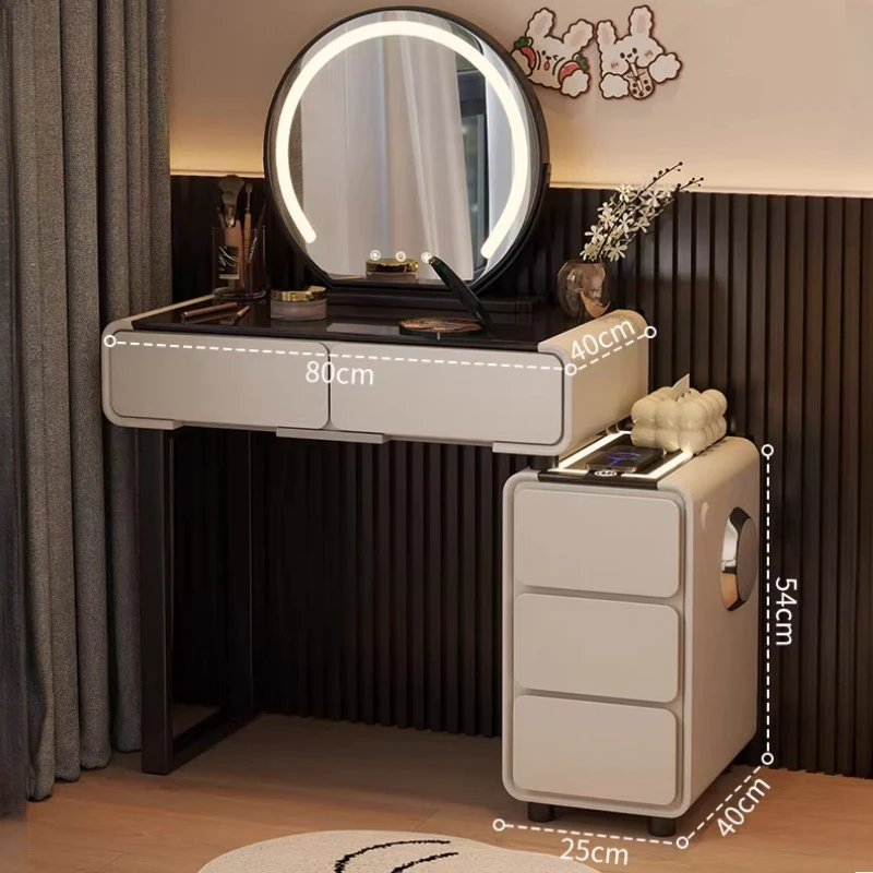 Tocador de Maquillaje con Espejo LED, Mesa de Maquillaje de Esquina, Escritorio de Maquillaje con Cajones, Mesas de Liquidación