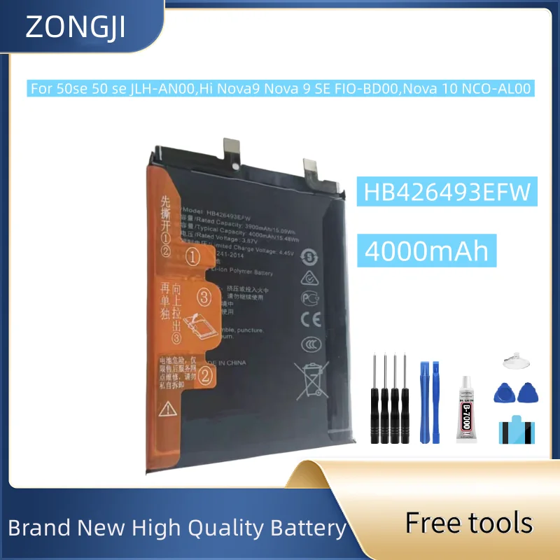 Nueva batería 4000mAh HB426493EFW para 50se 50 se JLH-AN00,Hi Nova9 Nova 9 SE FIO-BD00,Nova 10 NCO-AL00 baterías de teléfono + Alo
